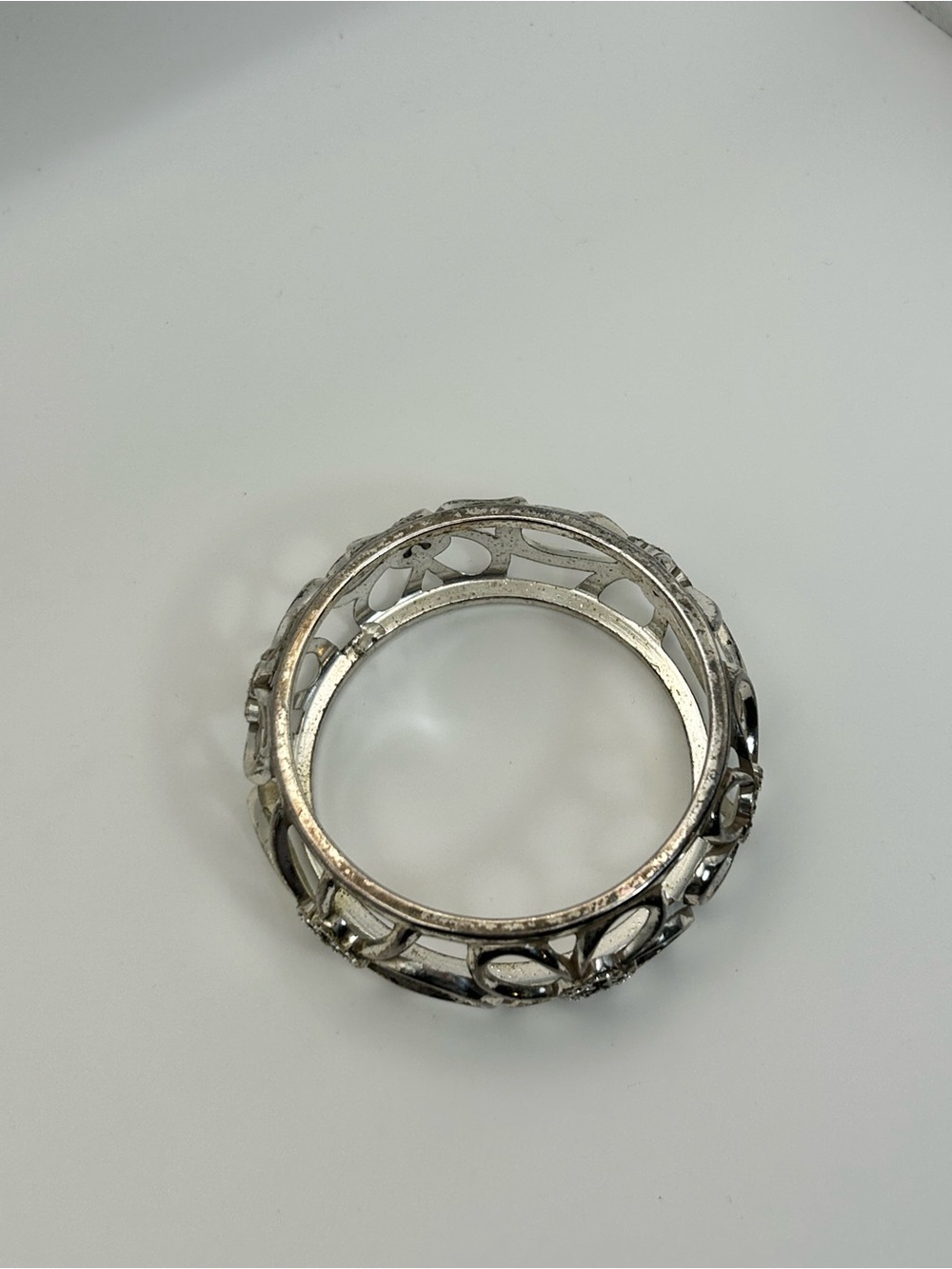 Brighton Infinity Flower Bangle Bracelet Silver Plated Clear Crystals Chunky - Picture 9 of 11